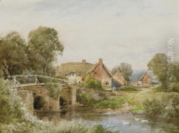 A Bedfordshire Village; And Eashing Bridge, Surrey Oil Painting by Henry John Sylvester Stannard