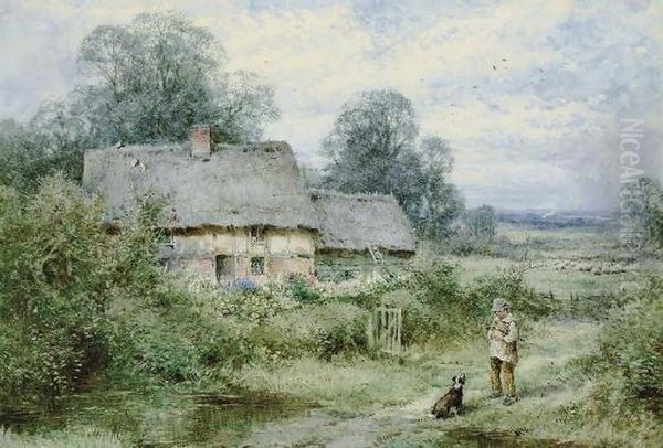 A Reward For A Loyal Friend 
(illustrated); And Ducks On A Riverbank Before A Thatched Cottage Oil Painting by Henry John Sylvester Stannard