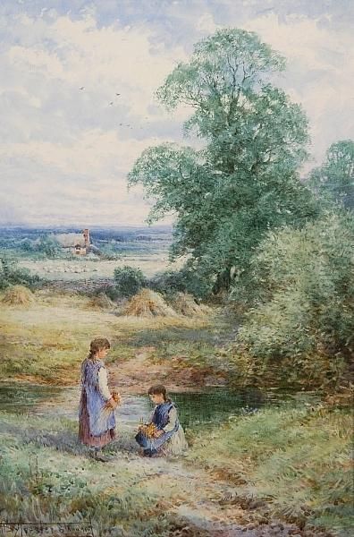 Children Picking Flowers Oil Painting by Henry John Sylvester Stannard