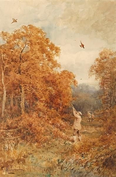 Shooting Pheasant, Dersingham Woods Oil Painting by Henry John Sylvester Stannard