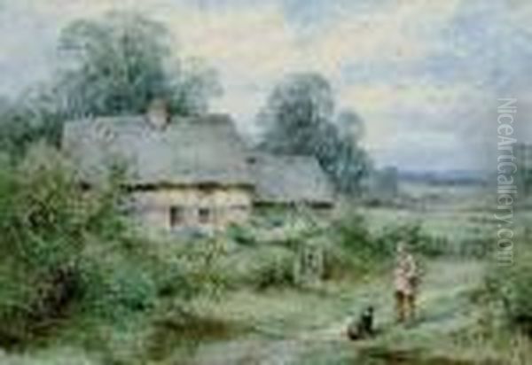 A Reward For A Loyal Friend 
(illustrated); And Ducks On A Riverbank Before A Thatched Cottage Oil Painting by Henry John Sylvester Stannard