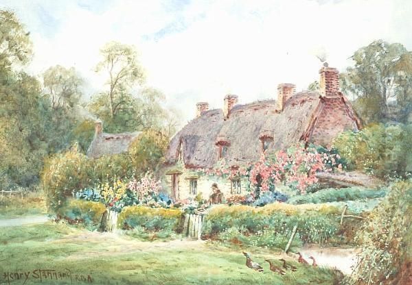 Cottage With A Duck Pond Oil Painting by Henry John Sylvester Stannard