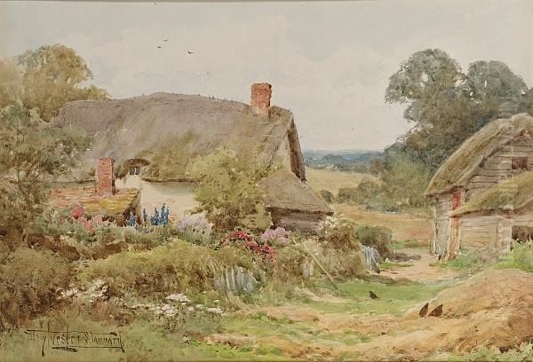 A Cottage Garden Oil Painting by Henry John Sylvester Stannard