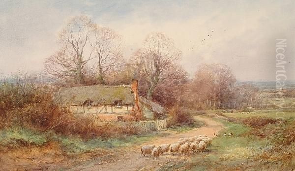 A Country Lane Oil Painting by Henry John Sylvester Stannard