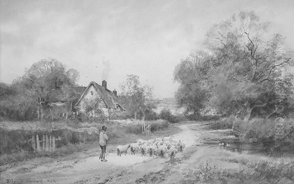 Shephrd Boy And His Flock On A Country Lane Oil Painting by Henry John Sylvester Stannard