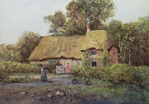 Cottage Scene With Figures And Hens Oil Painting by Henry John Sylvester Stannard