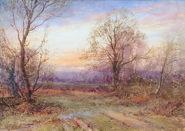 Woodlands At Sunset Oil Painting by Henry John Sylvester Stannard