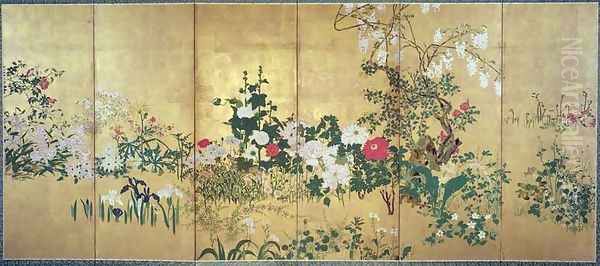 Flowers of the Four Seasons Oil Painting by Watanabe Shiko