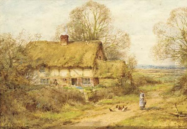 The Shepherds Cottage, Flitwick; And Restful Moments In A Lane At Flitwick Oil Painting by Henry John Sylvester Stannard