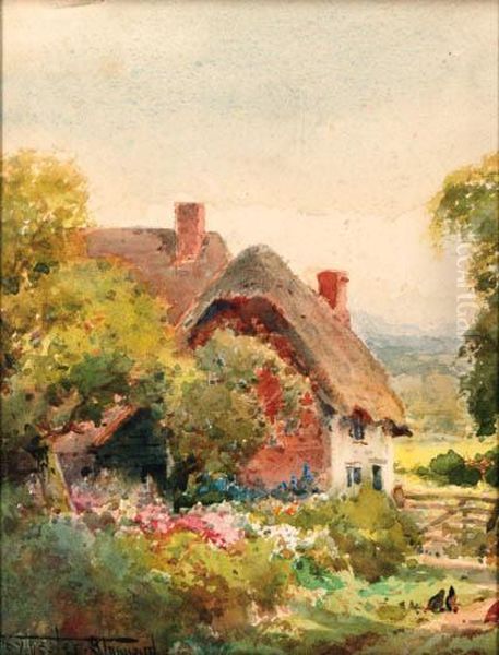 Poultry Before A Thatched Cottage Oil Painting by Henry John Sylvester Stannard