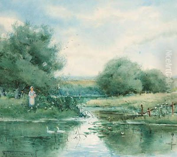 Feeding The Ducks Oil Painting by Henry John Sylvester Stannard