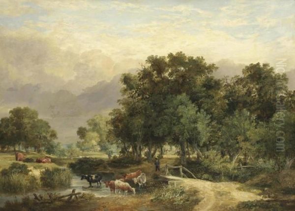 Cattle Watering Oil Painting by James Stark