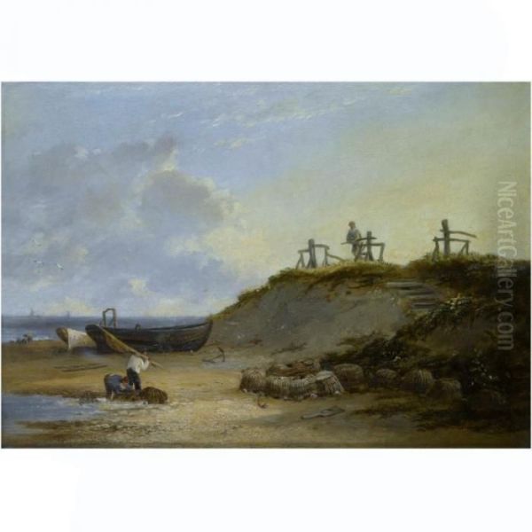 Costal Scene With Fisher Folk Oil Painting by James Stark