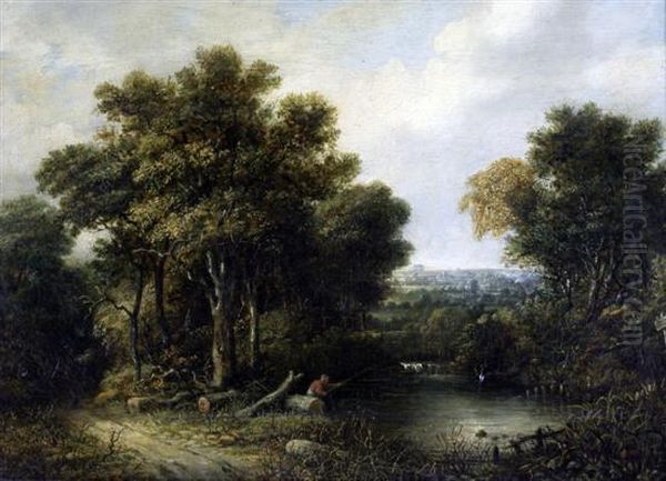 Angler In A Wooded Landscape by James Stark