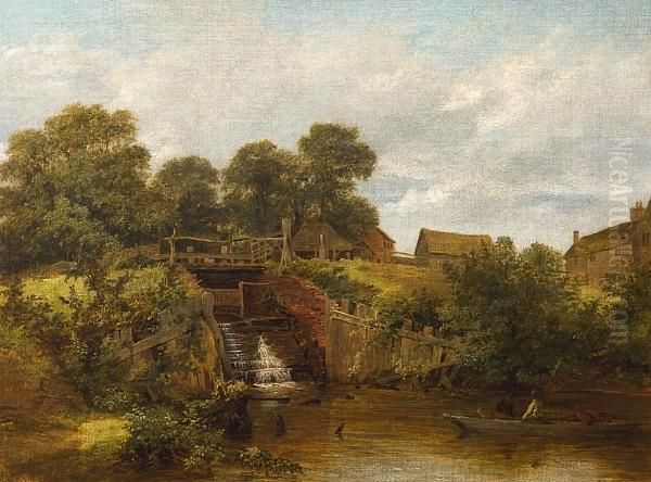 The Sluice At Trumps Mill, Virginiawater Oil Painting by James Stark