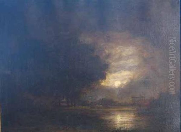 View By Moonlight On The Banks Of The Thames Near Eton Oil Painting by James Stark