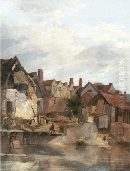 Old Houses By The Wensum Oil Painting by James Stark