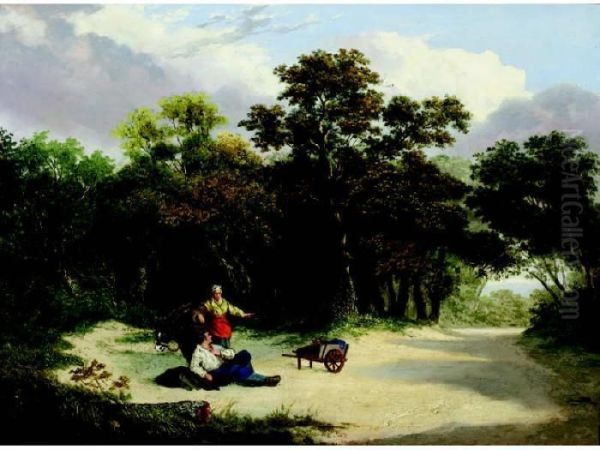 Wooded Landscape With Two Figures Oil Painting by James Stark