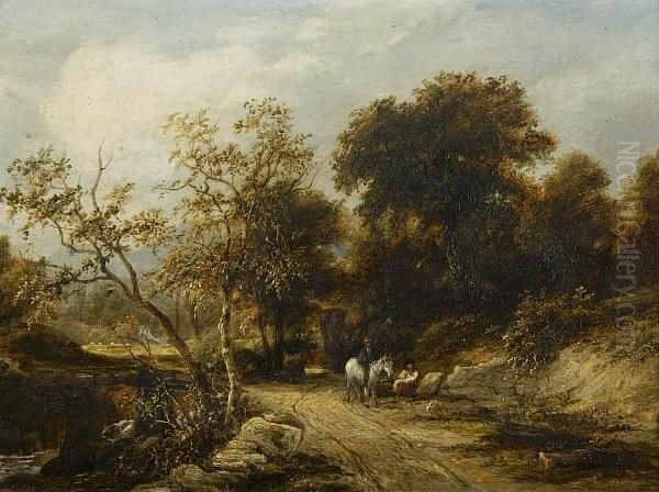 Family Resting On A Country Path Oil Painting by James Stark