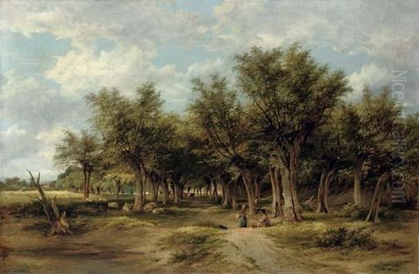 Figures In A Wooded Landscape Oil Painting by James Stark