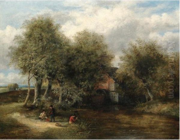 View Of The Watermill, Slaugham Oil Painting by James Stark