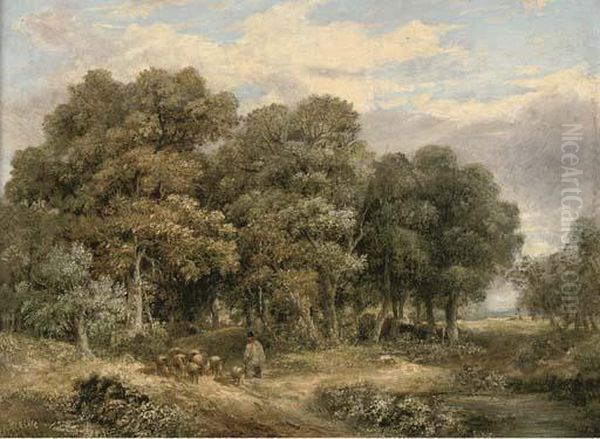 A Drover And His Flock In A Wooded Landscape Oil Painting by James Stark