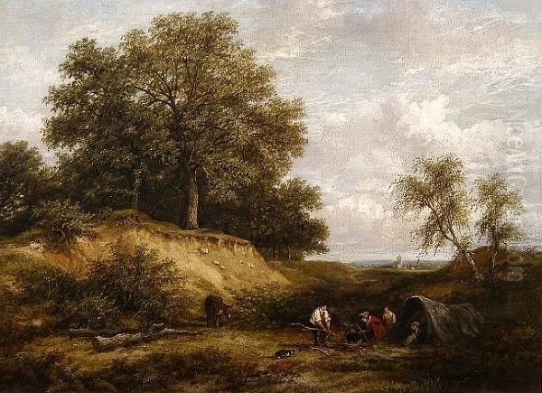 A Gypsy Encampment Oil Painting by James Stark