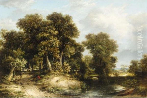 A Wooded River Landscape Oil Painting by James Stark