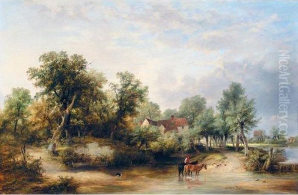 Crossing The Ford Oil Painting by James Stark