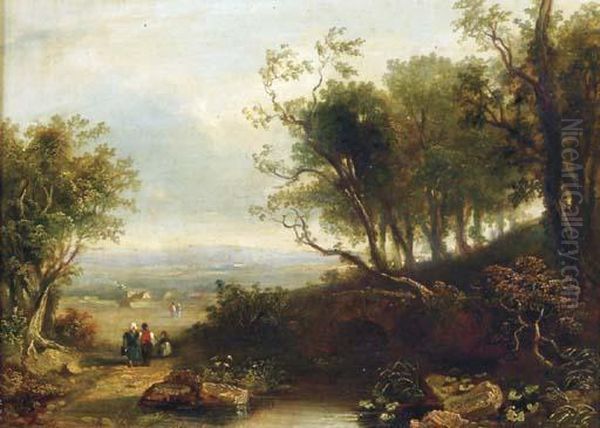 Figures On A Path By A Stream, A Valley Beyond Oil Painting by James Stark