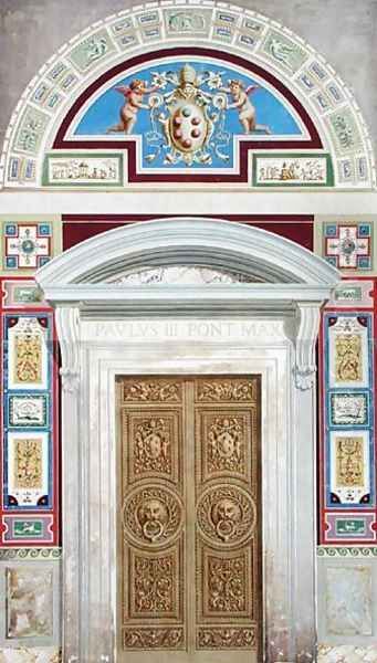 Doorway to the Raphael Loggia at the Vatican, from Delle Loggie di Rafaele nel Vaticano, engraved by Giovanni Ottaviani c.1735-1808, published c.1772-77 2 Oil Painting by Savorelli, G. & Camporesi, P.