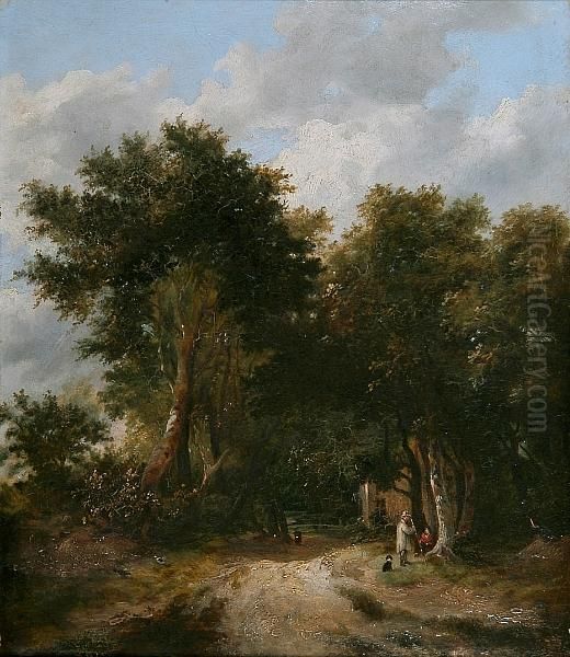 Figures On A Woodland Path Oil Painting by James Stark