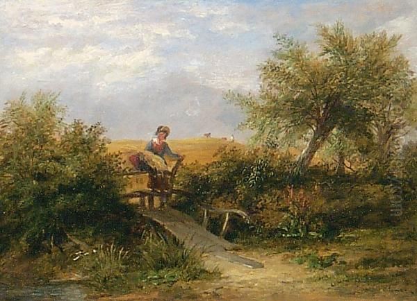 Girl On A Stile Oil Painting by James Stark