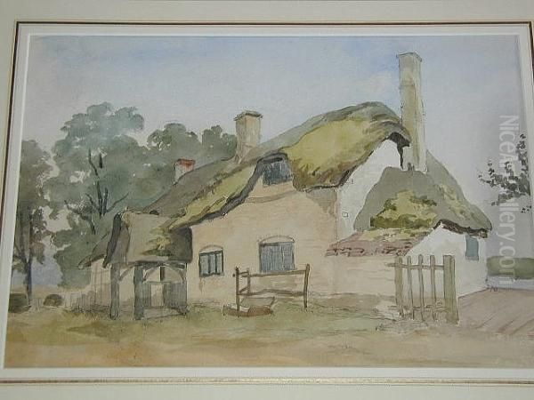 An Old Thatched Cottage Oil Painting by James Stark