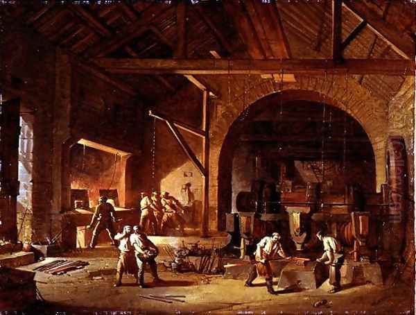 Interior of an Ironworks, 1850 Oil Painting by Godfrey Sykes