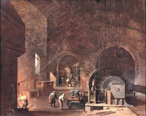 Interior of an Ironworks, c.1850-60 Oil Painting by Godfrey Sykes