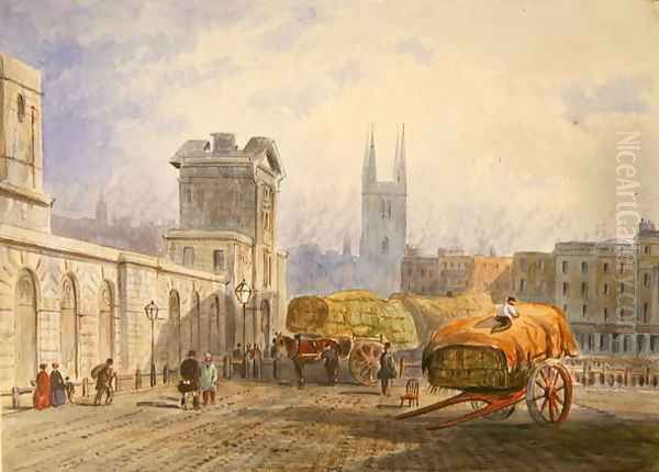 View of St. Bartholomews Hospital and St. Sepulchres Church, Holborn, c.1840 Oil Painting by Frederick Shepherd