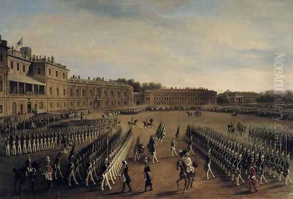 Parade at the time of Emperor Paul I 1754-1801 1847 Oil Painting by Gustav Schwartz or Schwarz