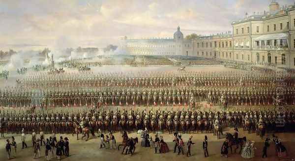 Unveiling of the Paul I memorial in Gatchina, 1850 Oil Painting by Gustav Schwartz or Schwarz