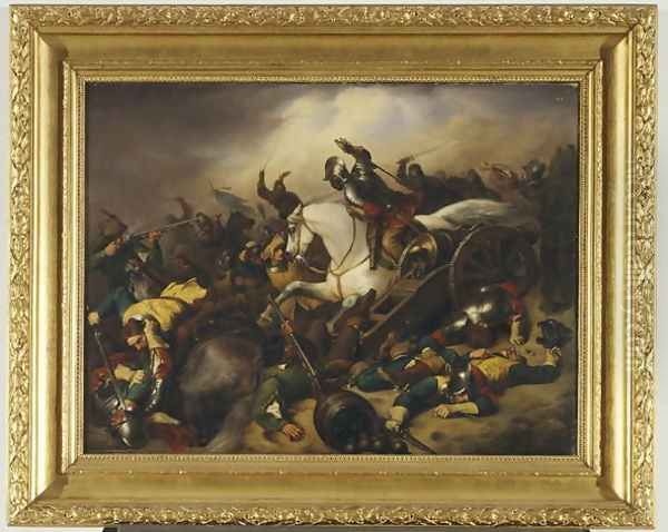 Battle Scene from the Thirty Years War, 1844 Oil Painting by A Schuster