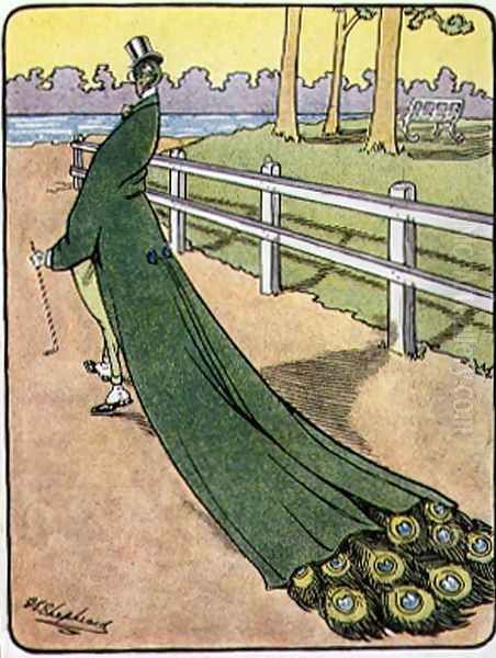 The Peacock had a Splendid Tail, from Bubbles in Birdland by Harold Simpson, pub. by Greening Co Ltd., 1908 Oil Painting by G.E. Shepheard