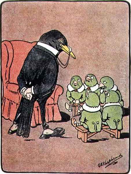 Very Green and Very Innocent, from Bubbles in Birdland by Harold Simpson, pub. by Greening Co Ltd., 1908 Oil Painting by G.E. Shepheard