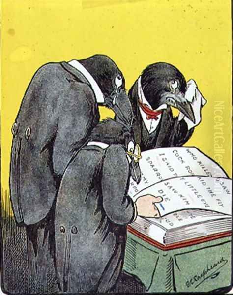 The Tale was so Sad, from Bubbles in Birdland by Harold Simpson, pub. by Greening Co Ltd., 1908 Oil Painting by G.E. Shepheard