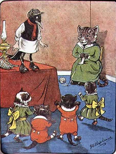 They Grinned and they Jeered, from Bubbles in Birdland by Harold Simpson, pub. by Greening Co Ltd., 1908 Oil Painting by G.E. Shepheard