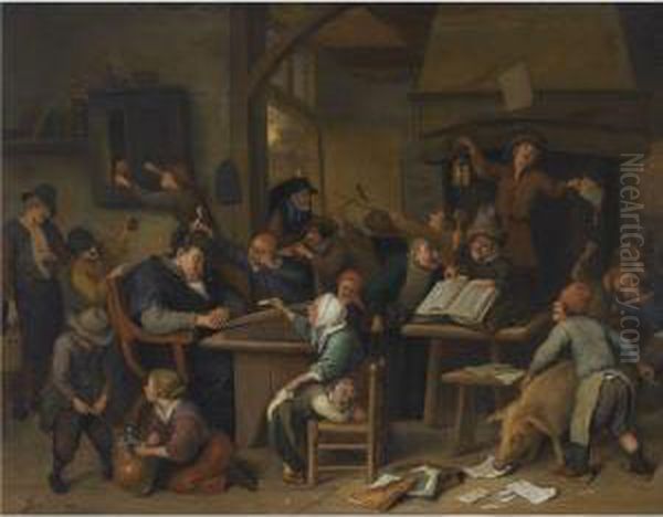 A School Class With A Sleeping Schoolmaster Oil Painting by Jan Steen