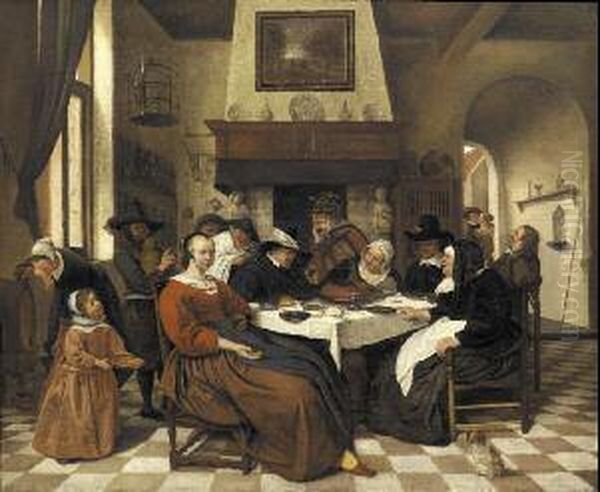 Scena Familiare Inun Interno Oil Painting by Jan Steen