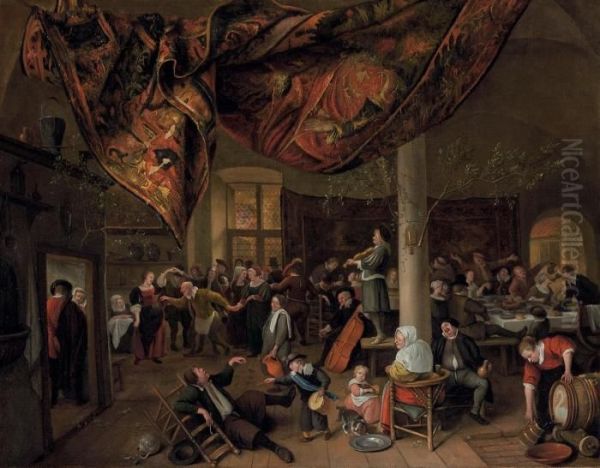 A Village Wedding Oil Painting by Jan Steen