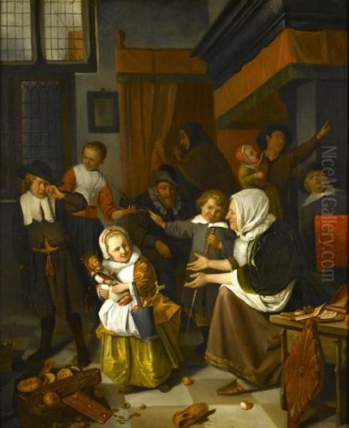 The Feast Of St Nicholas Oil Painting by Jan Steen