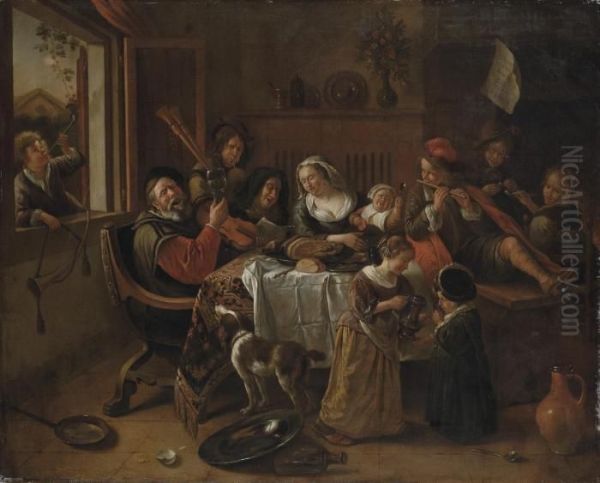 As The Old Ones Sing, So The Young Ones Pipe Oil Painting by Jan Steen