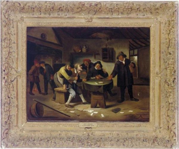 Cardplayers In A Tavern Oil Painting by Jan Steen